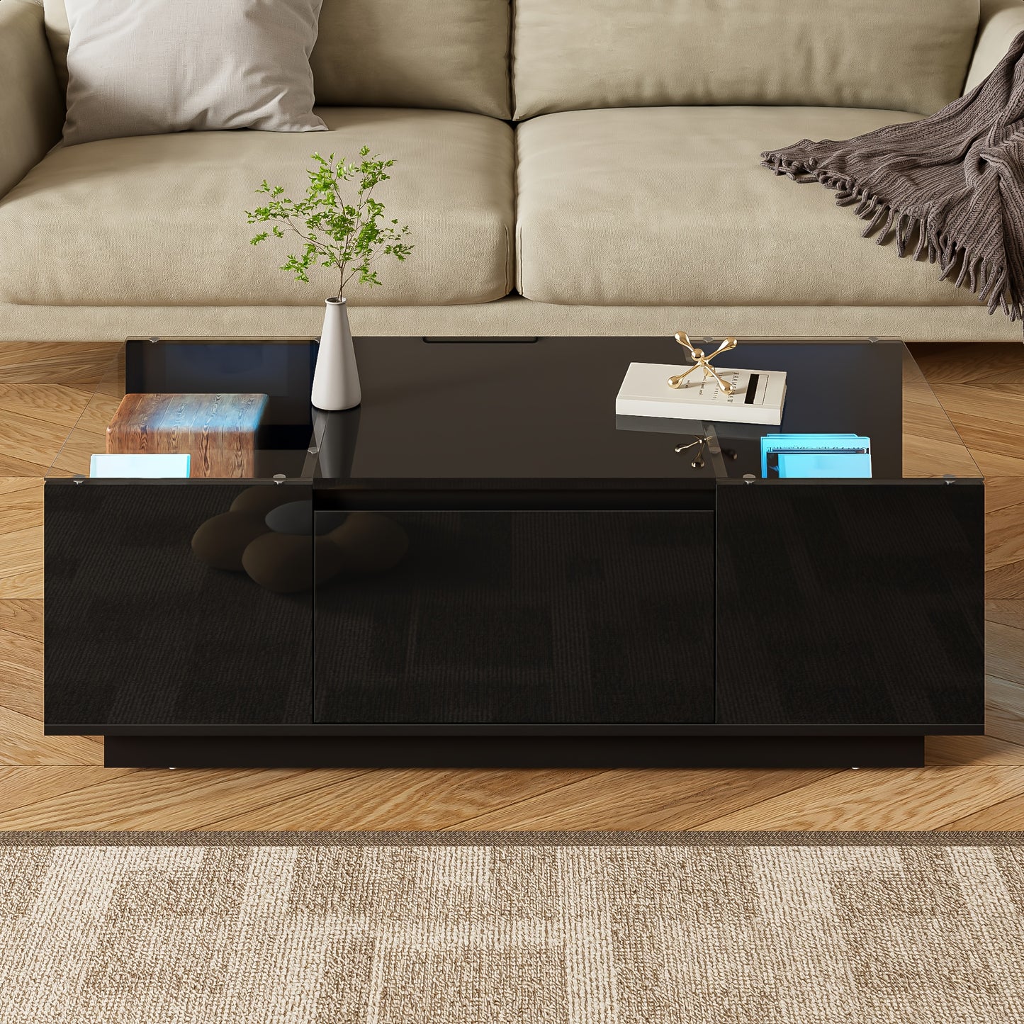 Salontafel – Koffietafel – Woonkamertafel – Bijzettafel – Tafel – Modern Minimalistisch – Glazen Blad & 2 Lades – Zwart of Wit Mat Ontwerp