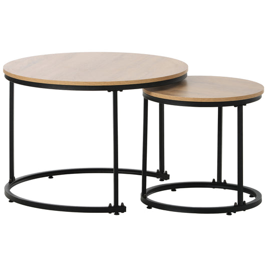Bijzettafel – Bijzettafeltje – Salontafel – Nesttafels – Ronde Bijzettafels Set van 2 – Natuurlijk Kleur – Ruimtebesparend Ontwerp – Direct Gebruiksklaar