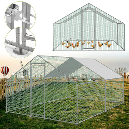 Chicken Coop Outdoor Enclosure with Waterproof PE Paint Cloth Plenty of Space for Chickens, Rabbits and Other Small Animals Roof With PVC-coated Sturdy Steel Frame Free Range Enclosure Triangular roof/dome Galvanised Steel Fr