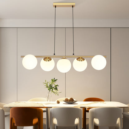 Hanglamp – Pendellamp – Plafondlamp – Glazen Lamp – Eettafellamp – Goudkleurig – Verstelbare Hoogte Tot 150 cm – Melkglas Zachte Lichtverspreiding