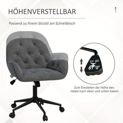 Bureaustoel – Draaistoel – Kantoorstoel – Werkstoel – Stoel – Donkergrijs Velvet – Verstelbare Zithoogte – Ergonomisch Met Stabiel Metalen Frame
