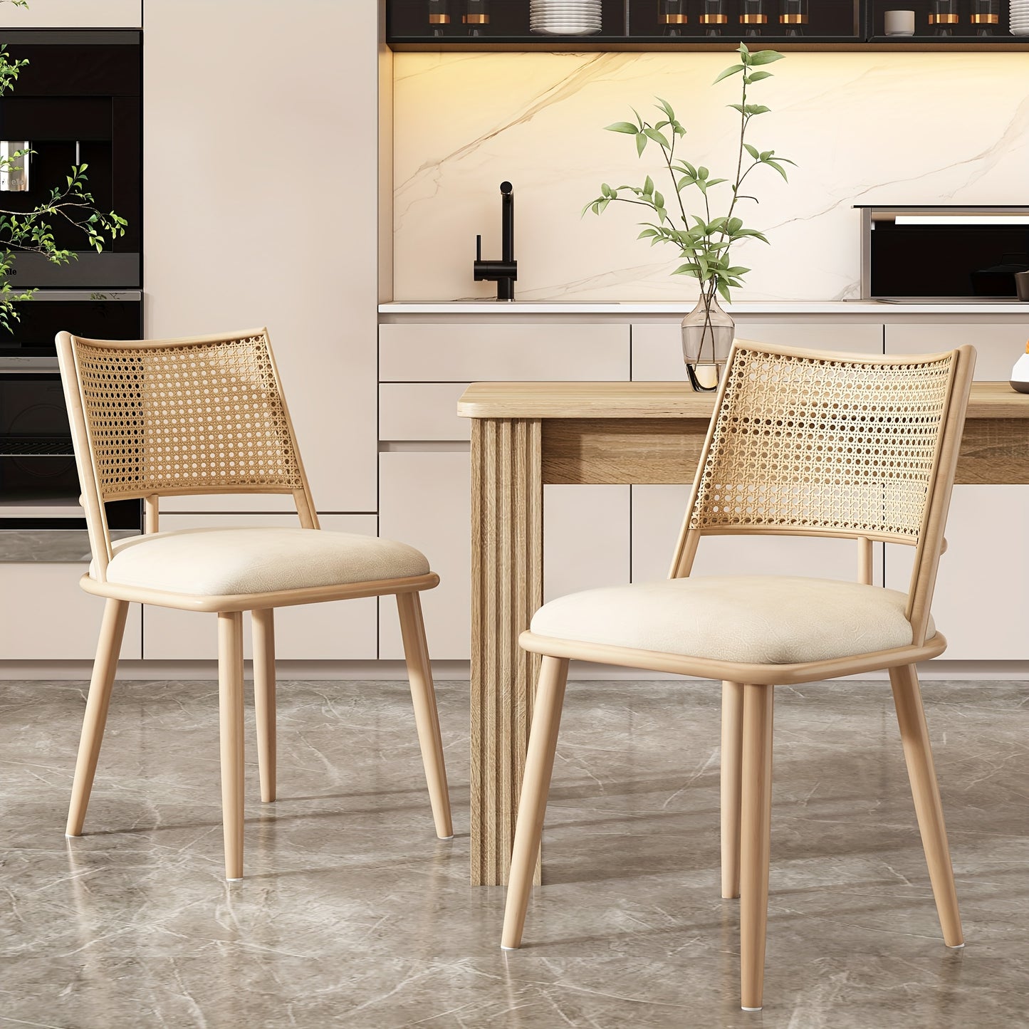 Eetkamerstoelen – Bistro Stoelen – Tafelsstoelen – Kamerstoelen – Design Stoelen – Set Van 2 – Handgeweven Rattan Rugleuning – Duurzame Comfortabele Zitting