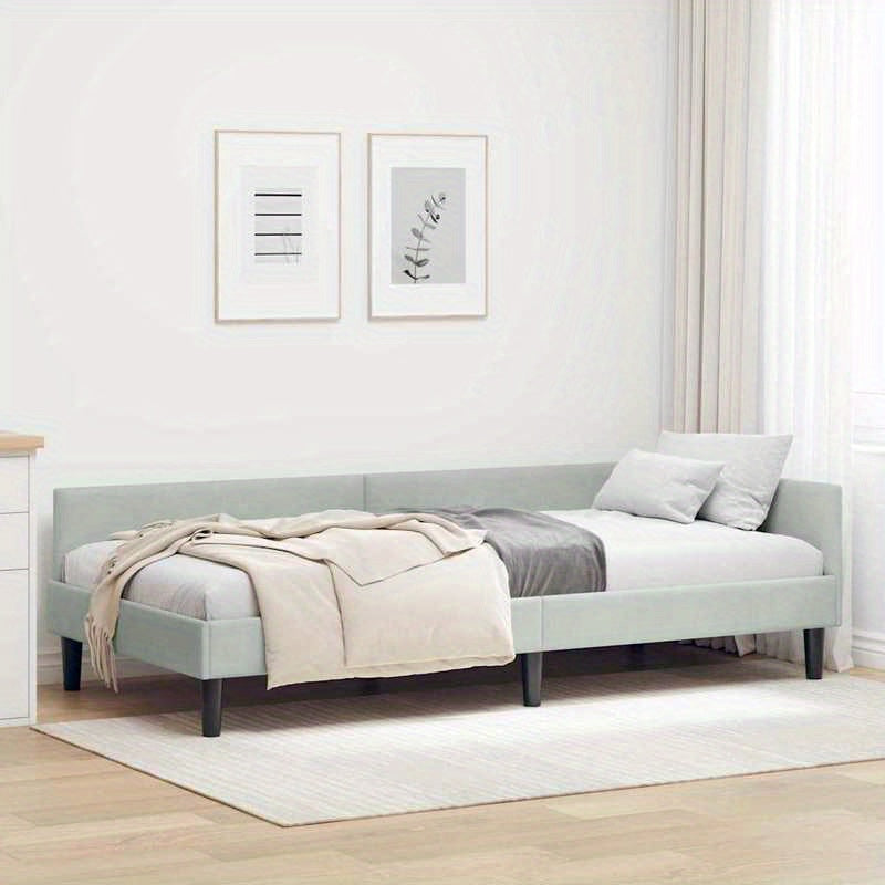 Bedbank – Slaapbank – Sofa Bed – Futon – Zitzak – Lichtgrijs – Uitschuifbaar – 100x200 cm – Gehard Houten Frame – Metalen Versterking