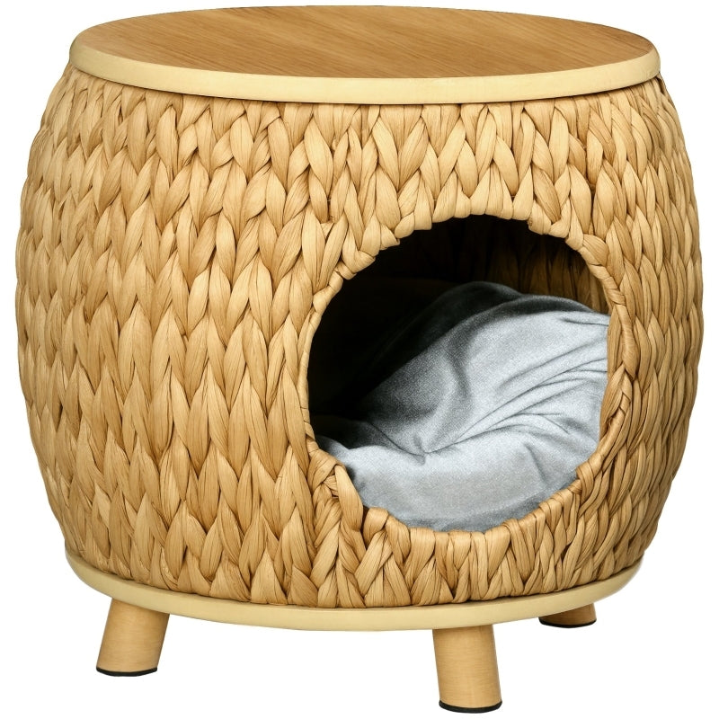 Kattenhol – Kattenhuis – Kattenmand – Kattenbed – Kattenhut – Lichtbruin – Waterhyacint Gras – Wasbaar Kussen – 44x43x42 cm