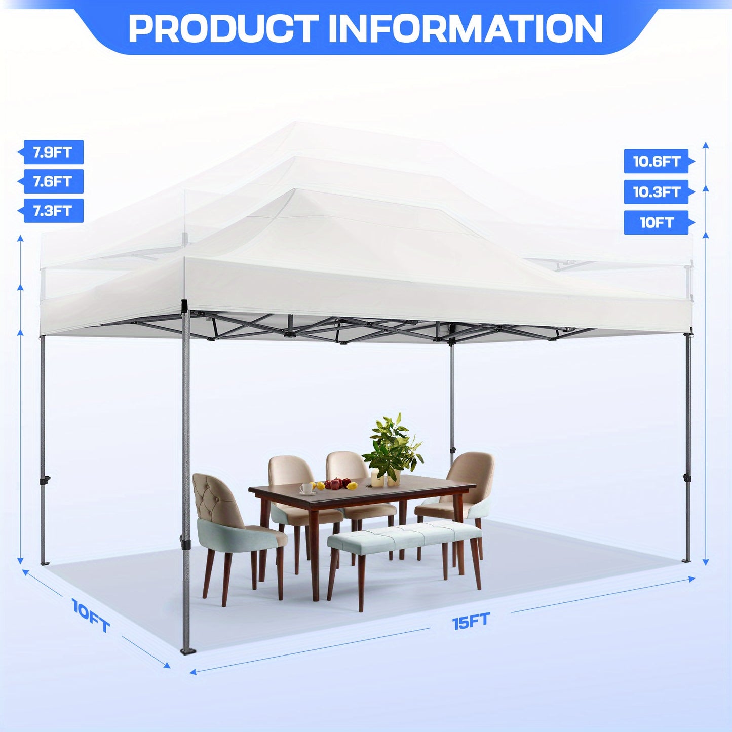 Partytent – Paviljoen – Pop-up Tent – Vouwtent – Schaduwtent – 3x4,5 m – Verstelbare Hoogte 2,5-4,5 m – Stevig Metalen Frame – Snelle Montage