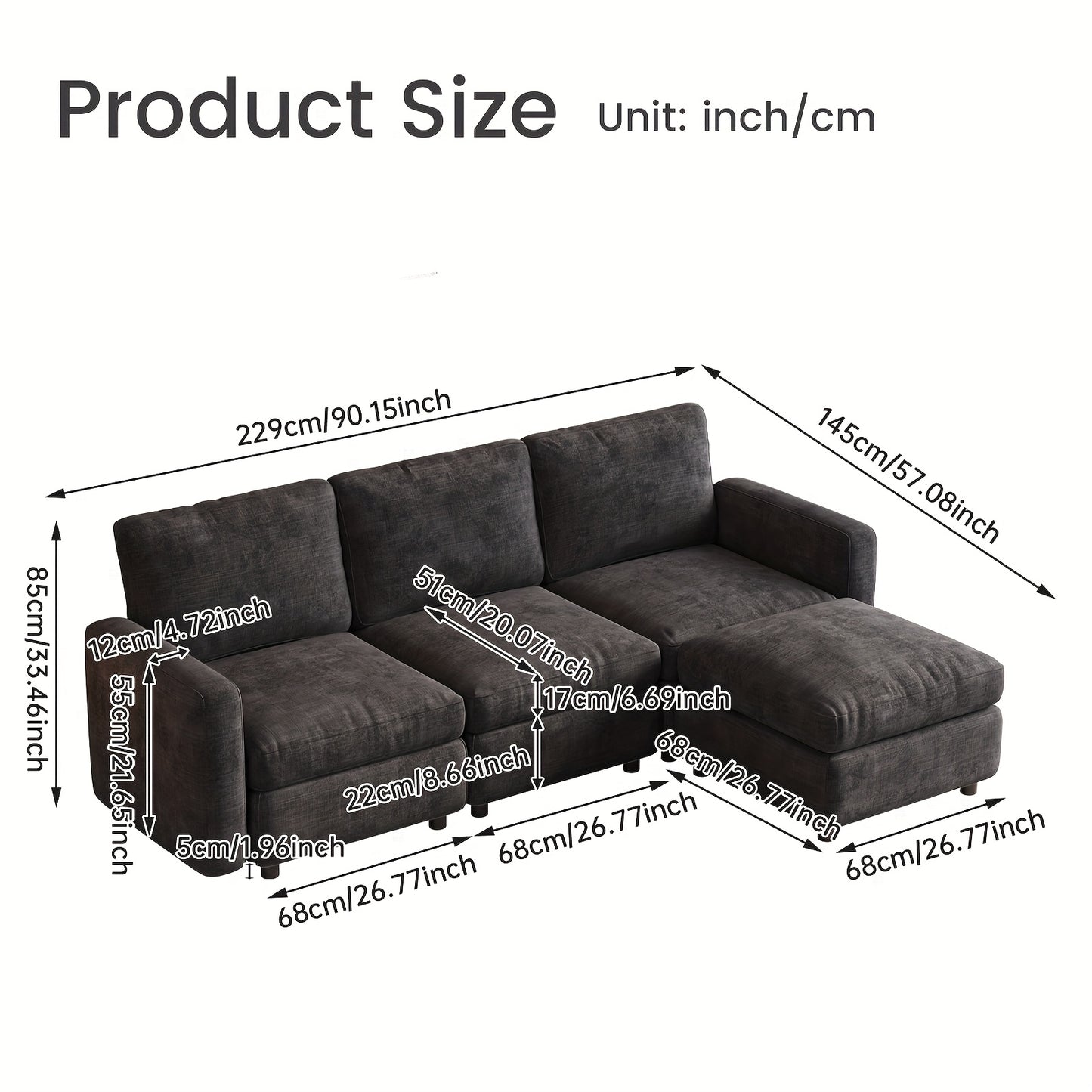 Modulaire Bank – Hoekbank – Zitzetel – Slaapbank – Chaise Longue – Grijs – Opbergruimte – Verstelbare Opstelling – Comfortabele Grote Zitplaats – Eenvoudige Montage