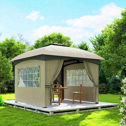 Tuinschuilplaats – Tuinshelter – Overkapping – Tuinkamer – Partytent – Waterdicht Lichtgrijs – Dubbel Dak 3,4x3,4 Meter – Gegalvaniseerd Stalen Frame – UV Bescherming – Vier Gesloten Zijden