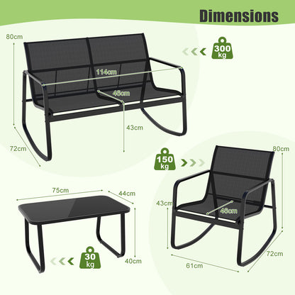 Bistroset – Tuinset – Balkonset – Buitenmeubels – Zitgroep – Thermo Gelakt Metalen Frame – Comfortabele Swing Schommelstoelen