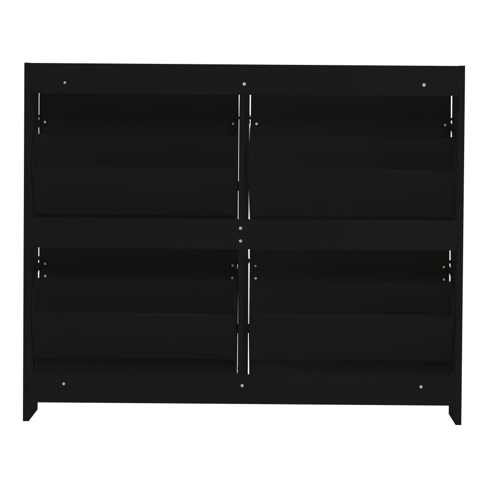 Modern Metal Shoe Cabinet with 4 Flip-Top Doors & Open Shelves - Freestanding Shoe Storage Organizer with Space-Saving Design, Sturdy Construction for Entryway, Hallway, Living Room - Black Shoe Rack with Hidden Storage Compa