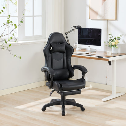 360° Rotating Racing Car Design Lounge Chair, Gaming Chair, High-back Office Chair, Height Adjustable, with Wheels, Footrest, Headrest And Lumbar Support.