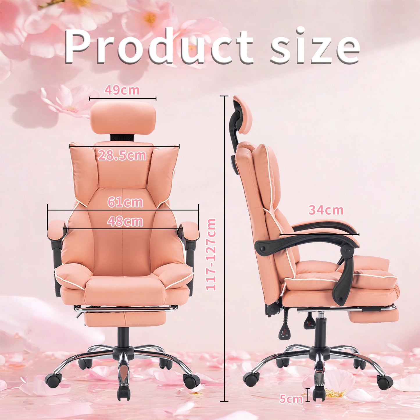 Gamingstoel – Bureaustoel – Computerstoel – Draaifauteuil – Bureaustoel Met Voetensteun – Ergonomisch Ontwerp – PU-Leder – Verstelbare Rugleuning – Stevig Metalen Frame – Amber Bruin