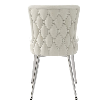 Eetkamerstoel Set – Stoel – Zetel – Dinerstoel – Kruk – Luxe Beige Bekleding – Metalen Frame – Stevige Zilveren Poot – Gemakkelijk Schoon Te Maken