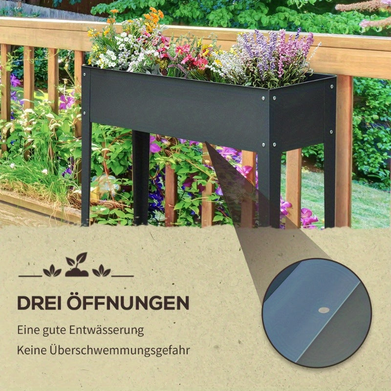 Metalen Plantenbak – Verhoogde Kruidentuinbak – Tuinbak – Plantenbak Buiten – Balkonbak – Met Voeten – 100 x 30 x 80 cm – 3 Afvoergaten