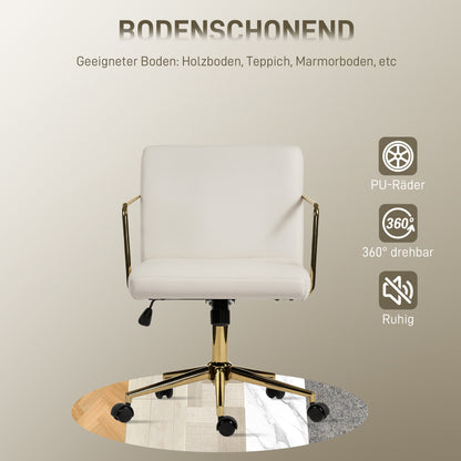 Bureaustoel – Kantoorstoel – Gamestoel – Draaistoel – Werkstoel – Velvet-Look Stof – Metaal Onderstel – Crèmekleur Met Gouden Accenten