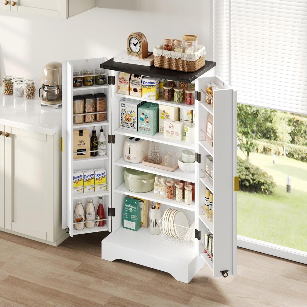 Modern White Metal Kitchen Cabinet with Spice Rack - Spacious Double Door Storage with Adjustable Shelves, Contemporary Design, 120x60.5x40cm, Durable Metal Construction for Kitchen Organization, Space-Saving Vertical Storage