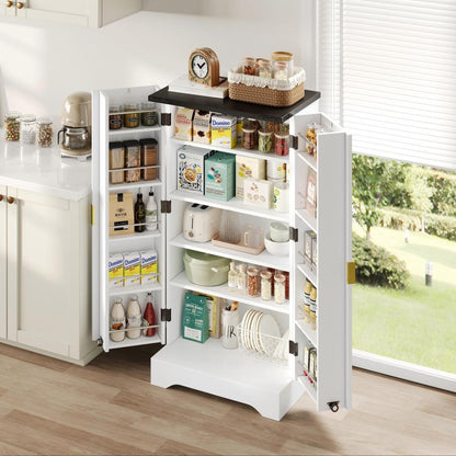 Modern White Metal Kitchen Cabinet with Spice Rack - Spacious Double Door Storage with Adjustable Shelves, Contemporary Design, 120x60.5x40cm, Durable Metal Construction for Kitchen Organization, Space-Saving Vertical Storage