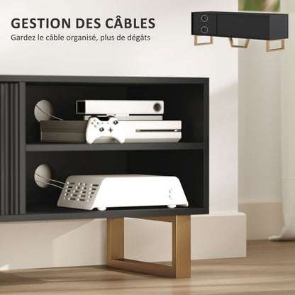 Tv-kast – Meubel voor tv – Mediakast – Tv-meubel – Houten tv-meubel – Mat zwart met gouden accenten – Geschikt voor tv’s tot 70 inch – Ruime opbergruimte met kabeldoorvoer