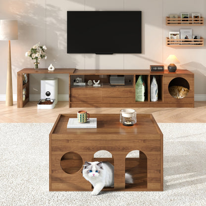 Two-Piece TV Stand and Coffee Table Set | Multi-Functional Swivel TV Stand, Walnut Finish, Metal Construction, Mixed Colors