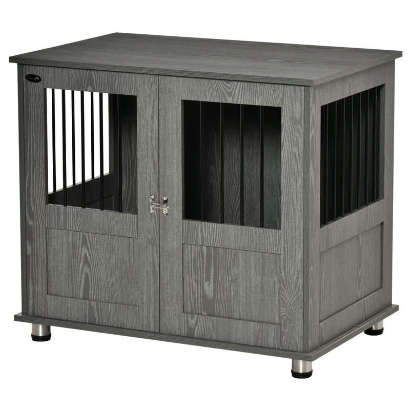 Hondenbench – Hondenhok – Hondenkooi – Hondenhuis – Kennel – Extra Ruim – Hout & Metaal – Dubbele Deuren Met Magneetsluiting – Modern Grijs – Voor Middelgrote en Grote Honden