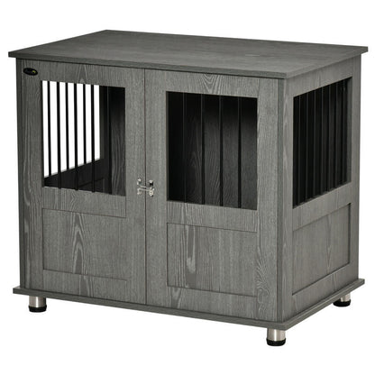 Hondenbench – Hondenhok – Hondenkooi – Hondenhuis – Kennel – Extra Ruim – Hout & Metaal – Dubbele Deuren Met Magneetsluiting – Modern Grijs – Voor Middelgrote en Grote Honden
