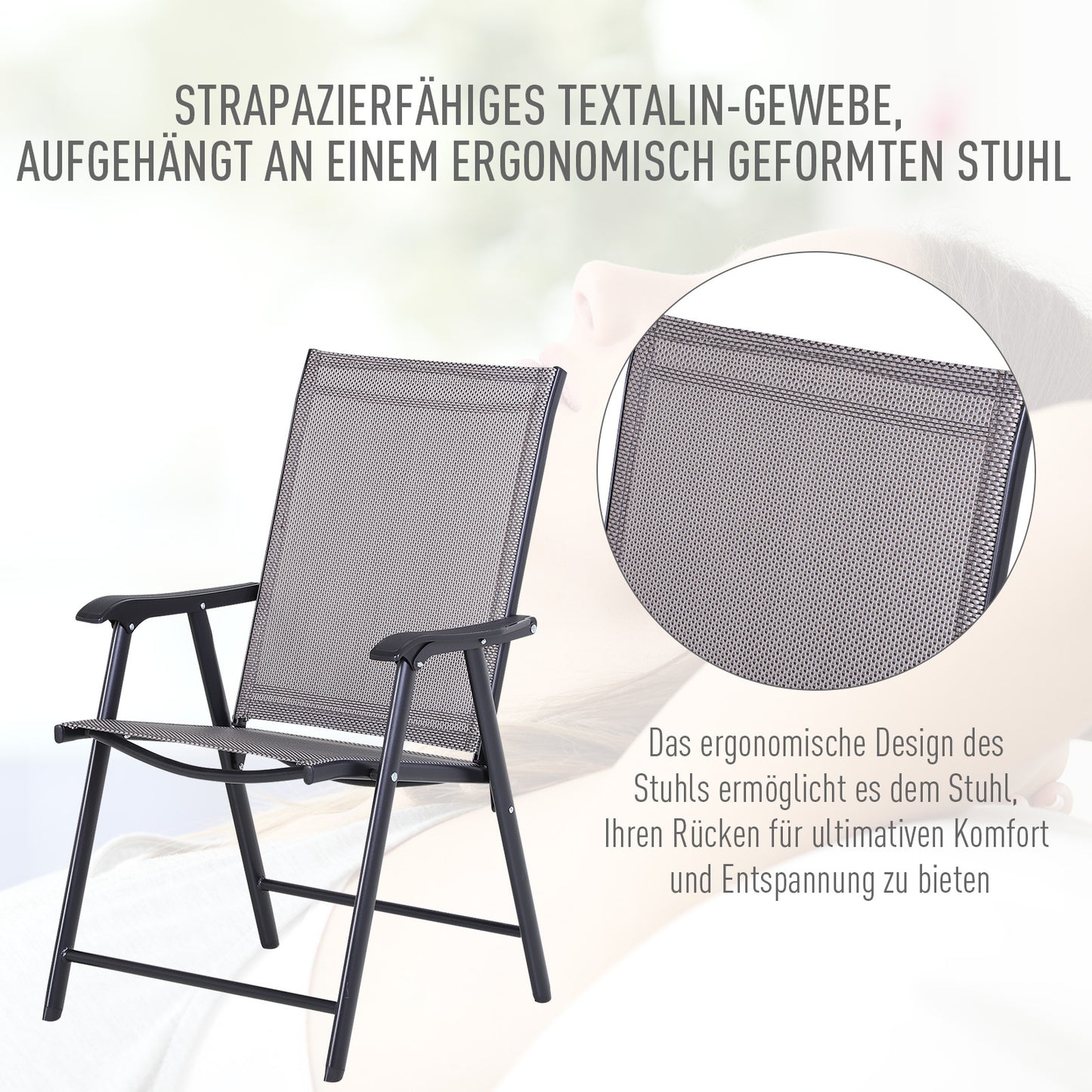 Campingstoel – Klapstoel – Vouwstoel – Kampeerstoel – Visstoel – Met Armleuningen – Stevig Metalen Frame – 58 x 64 x 94 cm – Grijs – Set Van 2