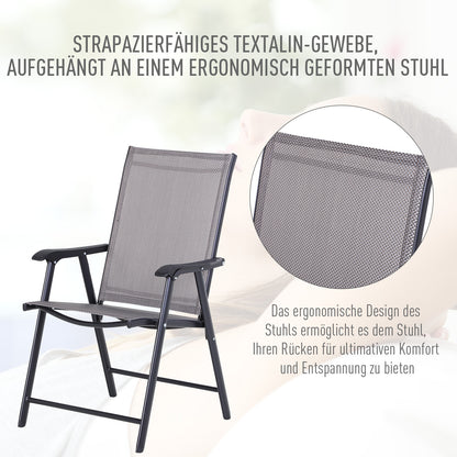 Campingstoel – Klapstoel – Vouwstoel – Kampeerstoel – Visstoel – Met Armleuningen – Stevig Metalen Frame – 58 x 64 x 94 cm – Grijs – Set Van 2