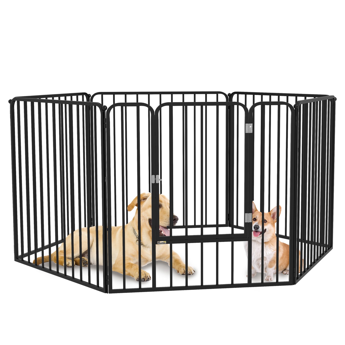 Hondenren – Puppyren – Hondenbench – Dierenren – Konijnenren – 6 Panelen 80x80 cm – Duurzaam Staal Zwart – 80 cm Hoog – Met Deur en Veilig Slot