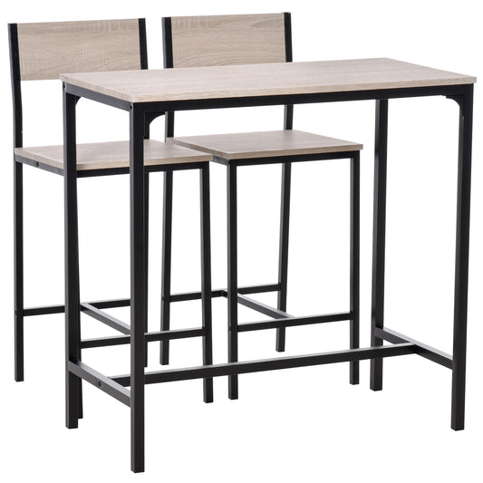 Barset – Barkrukken – Bartafel – Eettafel Set – Bistroset – Natuurlijk Hout – Zwart Metalen Frame – 2 Stoelen Met Rugleuning – Compact & Stijlvol
