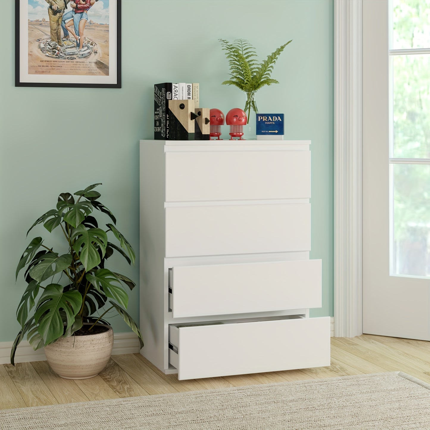 Ladekast – Dressoir – Opbergrek – Kledingkast – Sideboard – Wit – 4 Ruime Lades – MDF Met Waterafstotende Coating