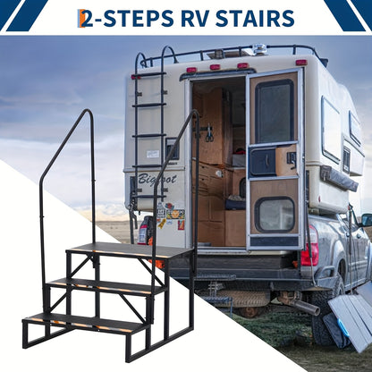 Campertrap – Caravantrap – Opstapje – Instaptrede – Opvouwbare Trap – Stalen Handrail – 299 kg Draagvermogen – Anti-Slip Treden