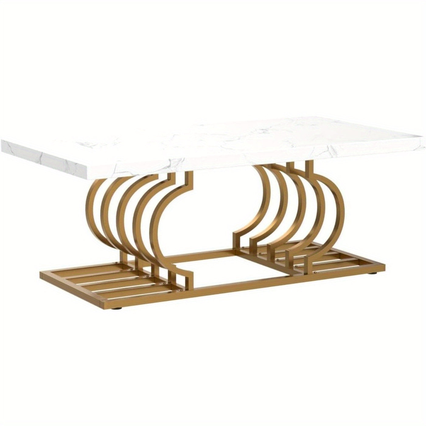 Salontafel – Koffietafel – Bijzettafel – Woonkamertafel – Lounge tafel – Wit & Gouden Design – Extra Lang 120 cm – MDF Tafelblad Met Faux Marmer Laminaat