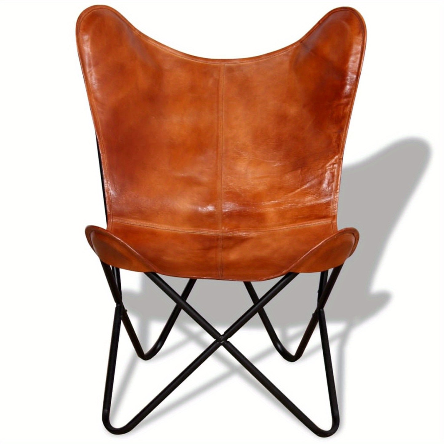 Bruine Leren Vlinderstoel – Accentstoel – Fauteuil – Armstoel – Leunstoel – Echt Leer – Comfortabele Zitting – Stijlvolle Woonkamerstoel