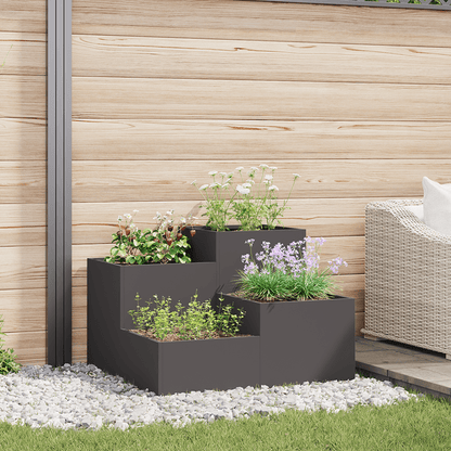 Plantenbak – Bloembak – Tuinbak – Moestuinbak – Balkonbak – Verhoogd – Robuust Zwart Staal – 80x80x60 cm
