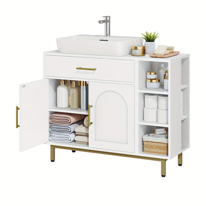 Badkamerkast – Badkamermeubel – Wastafelmeubel – Opbergkast – Toiletkast – Wit MDF Hout – Verstelbare Planken & Wisselbare Montagezijde