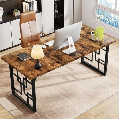 Vintage Bureau – Computerbureau – PC Tafel – Werktafel – Office Desk – Industrieel Design – Stevig Hout Met Zwarte Metalen Poten – 160 x 80 x 75 cm Rustiek Bruin