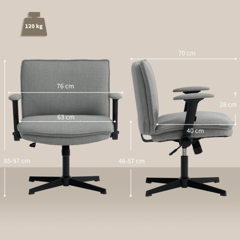 Bureaustoel – Kantoorstoel – Werkstoelen – Draaistoel – Bureaustoel Met Opklapbare Armleuningen – Verstelbare Hoogte – 360° Draaibaar – Stevige Metalen Basis – Handmatige Kantelrug – Linnen Stof Grijs
