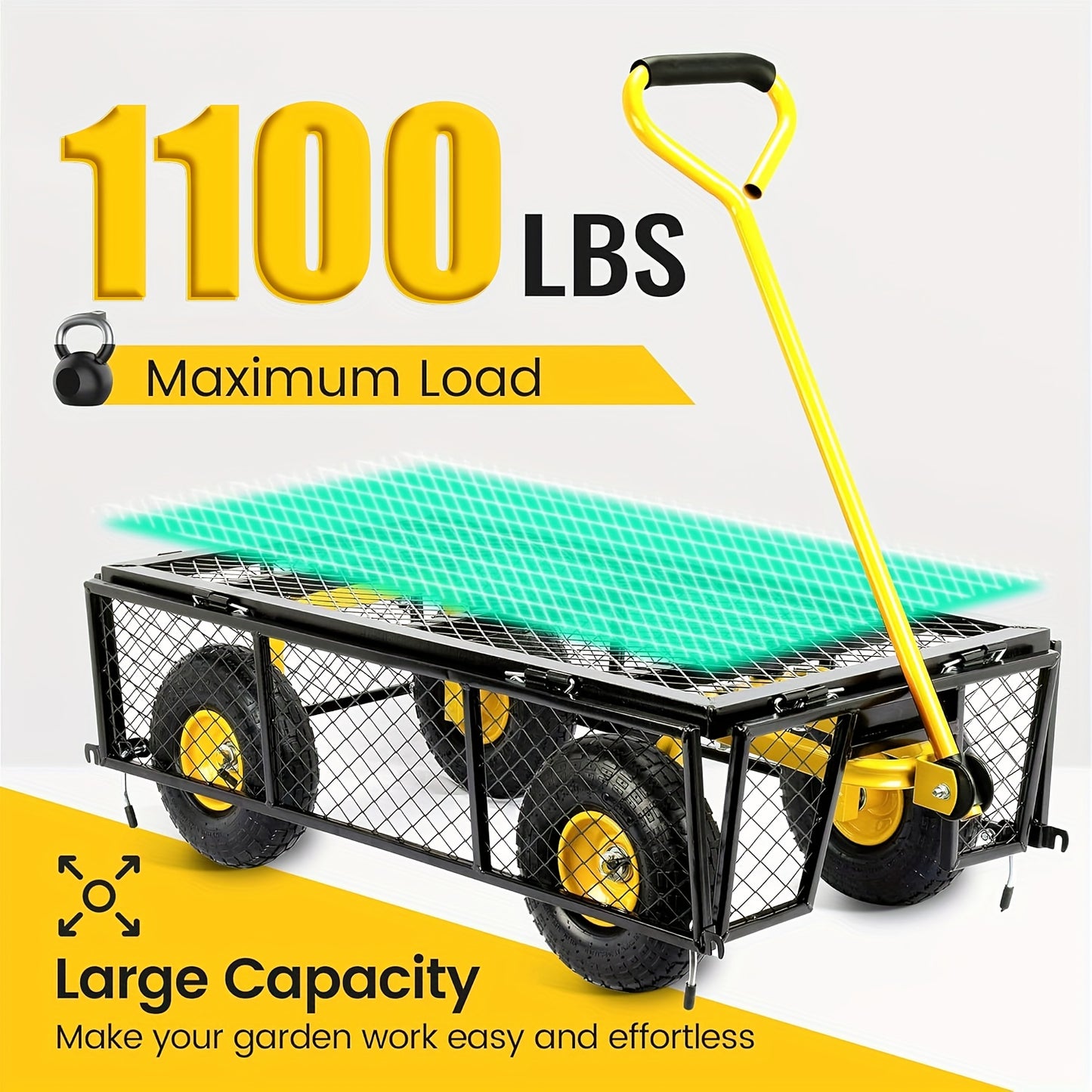 Tuinkar – Tuinwagen – Bolderkar – Transportkar – Kiepkar – 498,95 kg Draagvermogen – 240° Draaibare Handgreep – 25,4 cm Luchtbanden – Afneembare Zijpanelen
