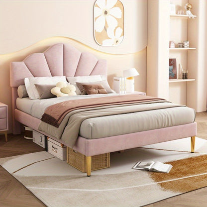 Uitschuifbaar Bed – Tweepersoonsbed – Bedframe – Slaapbank – Bedbodem – 140x190 cm – Velvet Gestoffeerd – Verstelbare Rugleuning met Gouden Poten