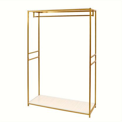 Kledingrek – Kledinghanger – Kledingstandaard – Kledinghouder – Garderoberek – Goudkleurig – Metaal en Hout – 120x45x190 cm – Met Stevige Onderplank