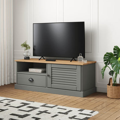 TV Cabinet VIGO Grey 106x40x40 cm Solid Wood Pine TV Stand Entertainment Center with Storage, Media Television Table for Living Room Bedroom