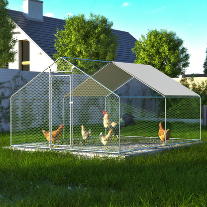 3m x 4m x 2m Outdoor Chicken Coop with Safety Lock and Waterproof PE Fabric, Metal Material, Suitable for Chickens, Rabbits, and Other Small Animals