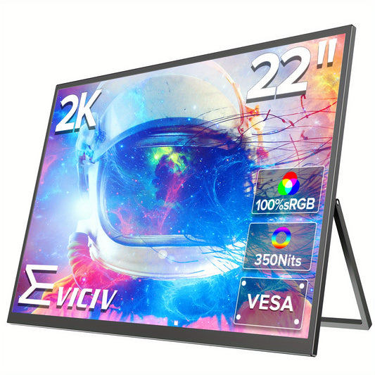 Portable Monitor – Draagbaar Scherm – Laptop Scherm Uitbreider – Extra Beeldscherm – Mobiel Display – 22 Inch 2K QHD – IPS HDR Paneel met VESA & 180° Verstelbare Standaard