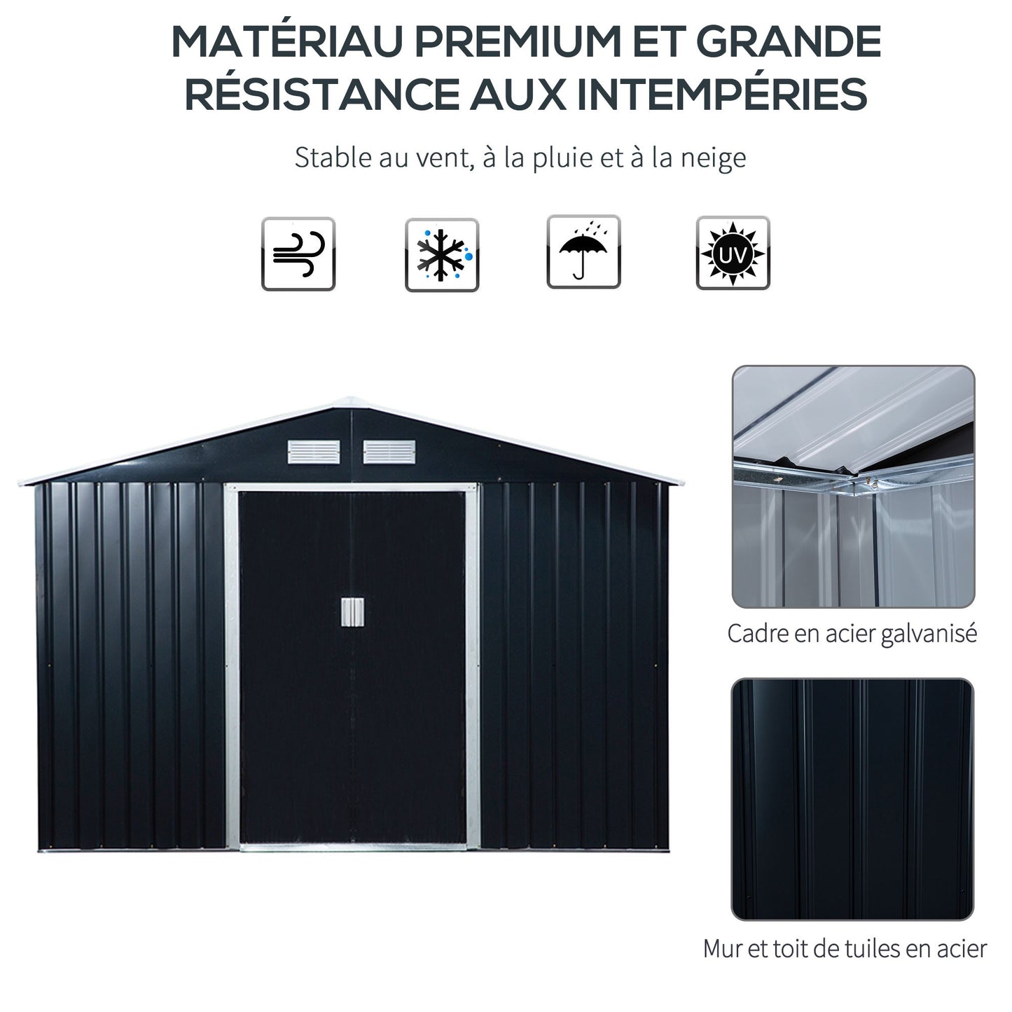 Tuinberging – Tuinhuisje – Tuinschuur – Opbergkast – Berging – Stalen Tuinkast Donkergrijs – 2,77 x 1,95 x 1,92 m – Ventilatie en Schuifdeuren