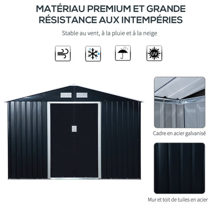 Tuinberging – Tuinhuisje – Tuinschuur – Opbergkast – Berging – Stalen Tuinkast Donkergrijs – 2,77 x 1,95 x 1,92 m – Ventilatie en Schuifdeuren