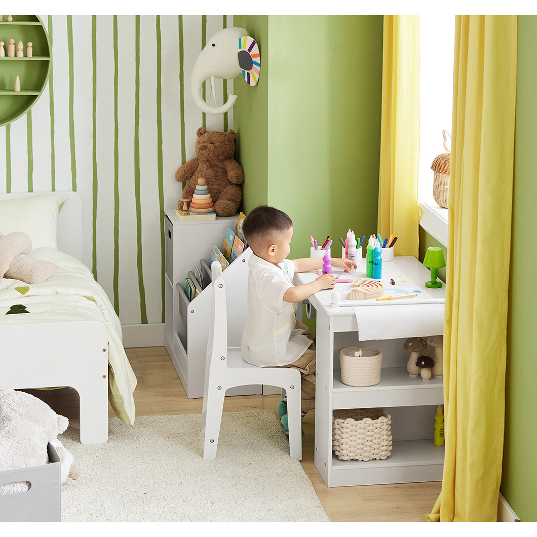 Kinderbureau Set – Kinderbureau Met Stoel – Kindertafel – Kindertafel Met Stoel – Kinderwerkplek – MDF En Grenenhout – Met Opbergruimte En Ergonomische Rugleuning