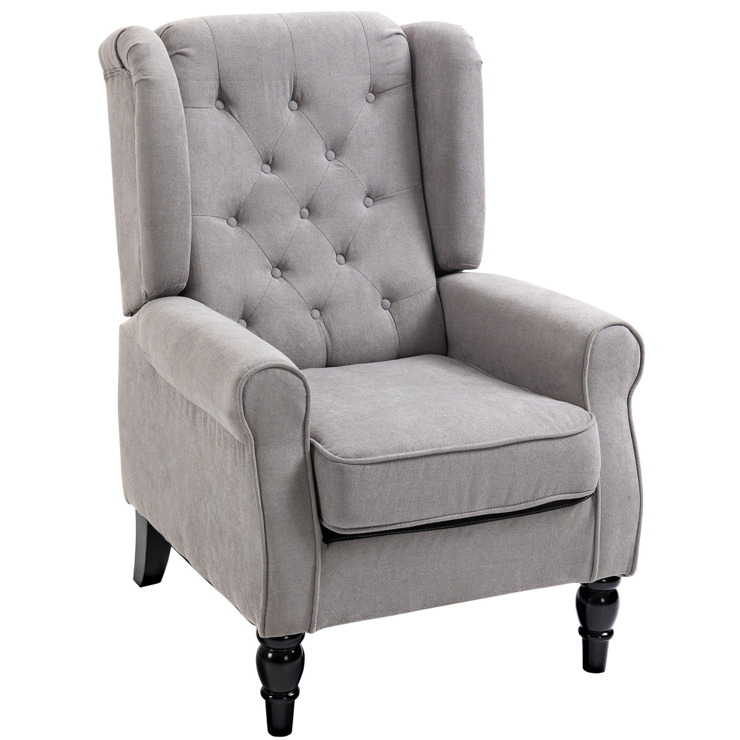 Fauteuil – Relaxstoel – Accentstoel – Zetel – Lounge Chair – Grijze Polyester Bekleding – Stevig Houten Poten – Verstelbare Rugleuning – Afneembare Kussenhoes