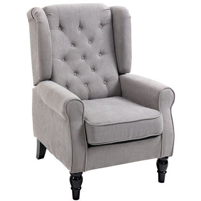 Fauteuil – Relaxstoel – Accentstoel – Zetel – Lounge Chair – Grijze Polyester Bekleding – Stevig Houten Poten – Verstelbare Rugleuning – Afneembare Kussenhoes