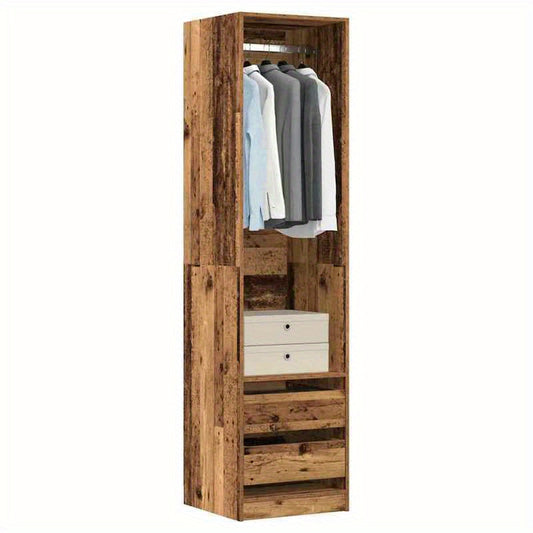 Spacious Rustic Wood Wardrobe - 50x50x200cm, Freestanding Organizer with Ample Storage for Clothes & Shoes, Natural Mixed Color Finish, Ideal for Bedroom or Dorm