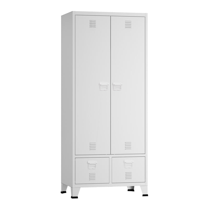 Stalen Kledingkast – Garderobekast – Kledingkast Met Laden – Opbergkast – Industrieel – 180x90x40 cm – 2 Laden – Ventilatiesleuven