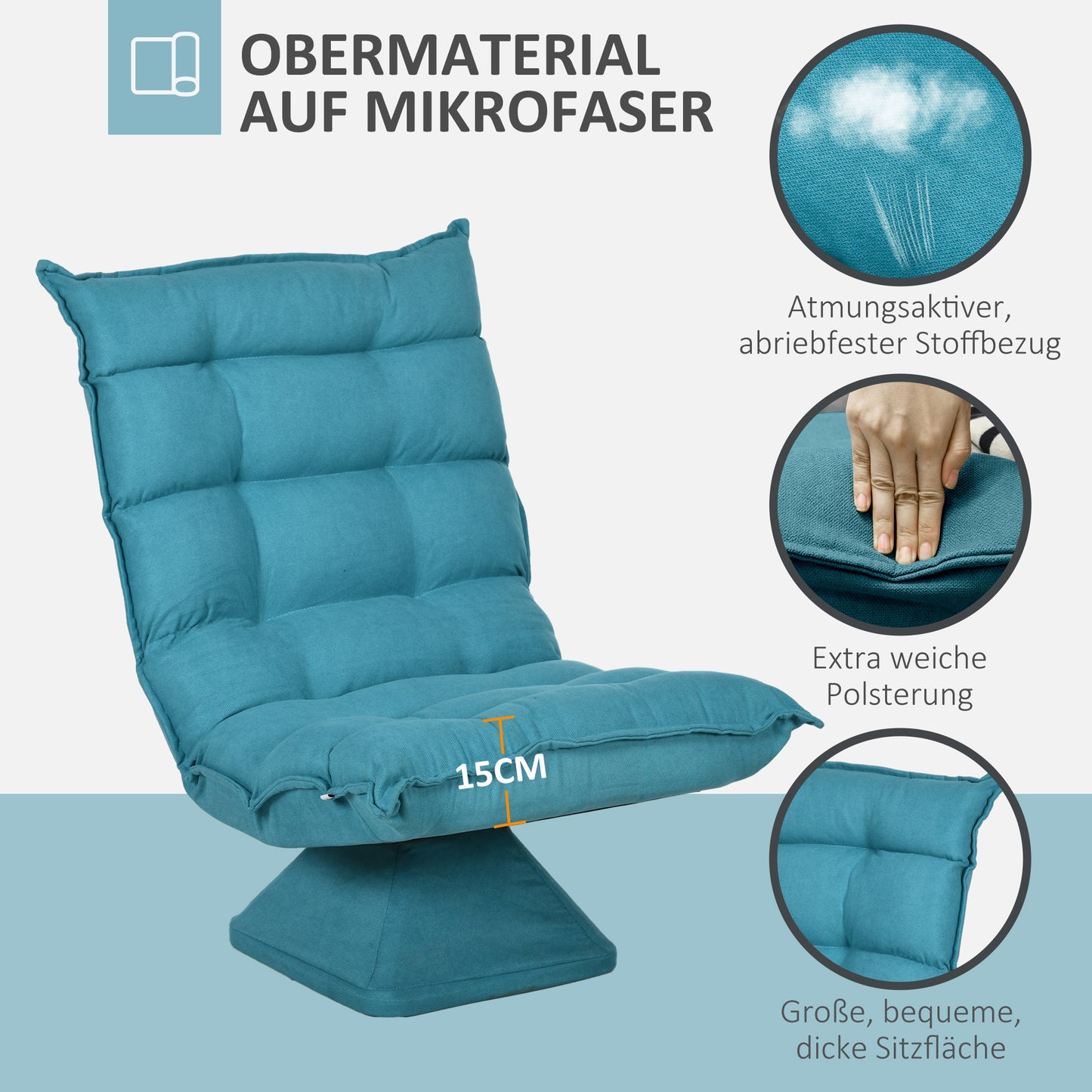 Relaxfauteuil – Relaxstoel – Leesstoel – Draaifauteuil – Fauteuil – Fluwelen Bekleding – 360 Graden Draaibaar – Compact Formaat – Blauw